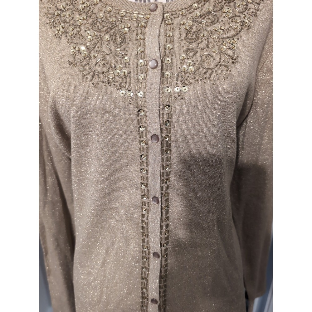 NWT Vintage Jaclyn Smith Gold Shimmer Hand Beaded Cardigan Sweater Size XL - Picture 3 of 13